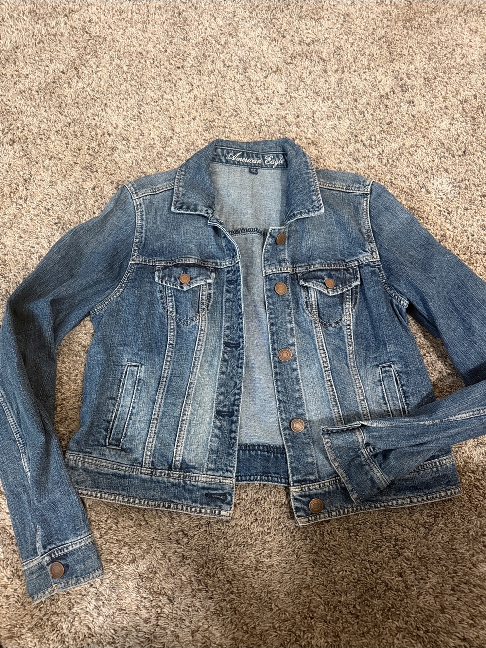 American Eagle Dark Blue Denim Jacket with Script Logo